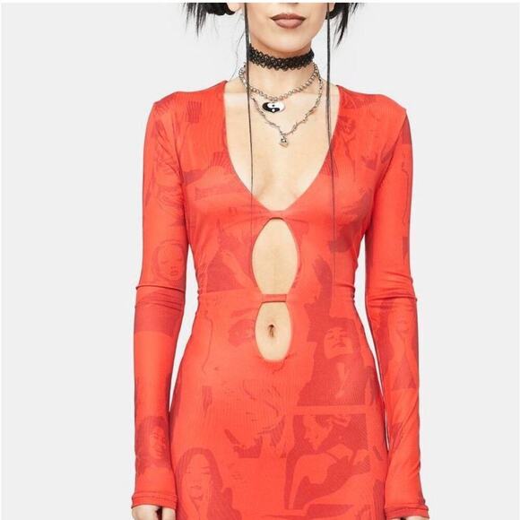 Edikted Dollskill Red Pop Art Graphic Bodycon Mini Dress Size S - Picture 12 of 15